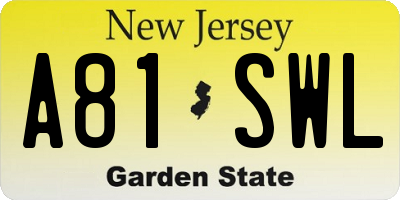 NJ license plate A81SWL