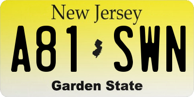NJ license plate A81SWN