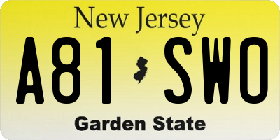 NJ license plate A81SWO