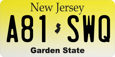 NJ license plate A81SWQ