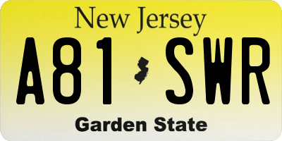 NJ license plate A81SWR