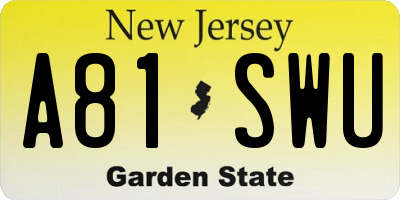 NJ license plate A81SWU