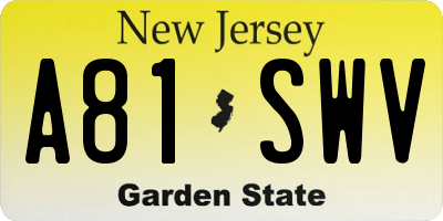 NJ license plate A81SWV