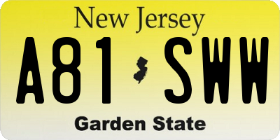 NJ license plate A81SWW
