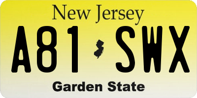 NJ license plate A81SWX
