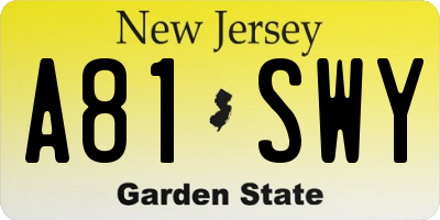 NJ license plate A81SWY