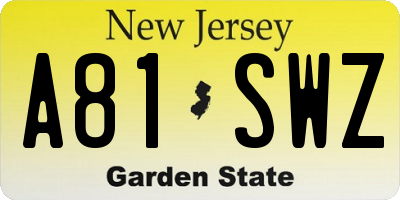 NJ license plate A81SWZ