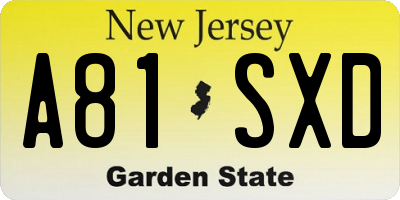 NJ license plate A81SXD