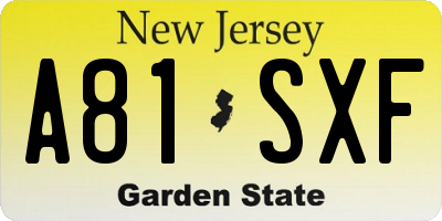 NJ license plate A81SXF