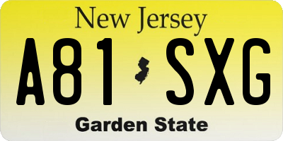 NJ license plate A81SXG