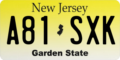 NJ license plate A81SXK
