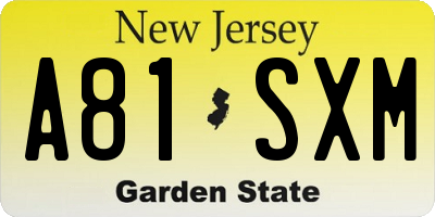 NJ license plate A81SXM