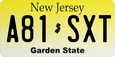 NJ license plate A81SXT