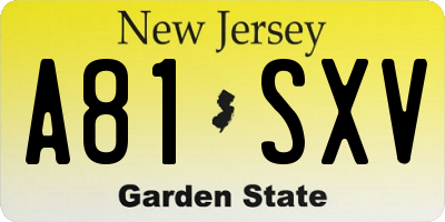 NJ license plate A81SXV