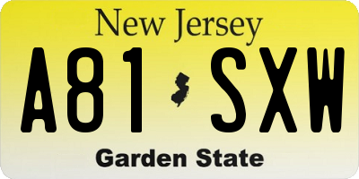 NJ license plate A81SXW