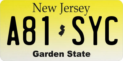 NJ license plate A81SYC