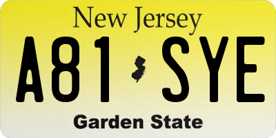 NJ license plate A81SYE