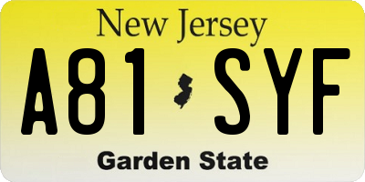 NJ license plate A81SYF
