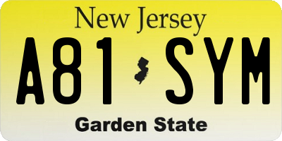 NJ license plate A81SYM