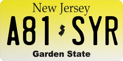 NJ license plate A81SYR