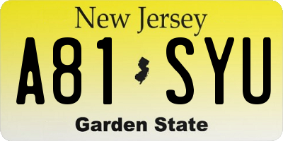 NJ license plate A81SYU
