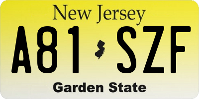 NJ license plate A81SZF