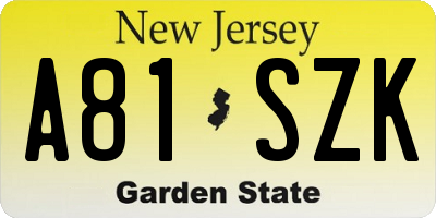 NJ license plate A81SZK