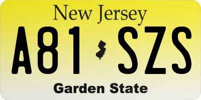 NJ license plate A81SZS