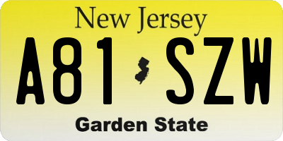 NJ license plate A81SZW
