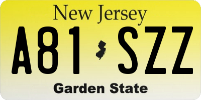 NJ license plate A81SZZ