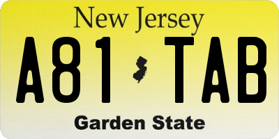 NJ license plate A81TAB