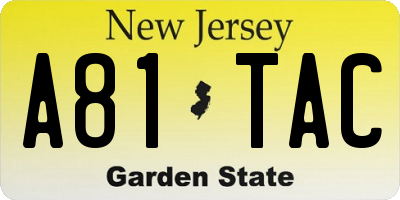 NJ license plate A81TAC