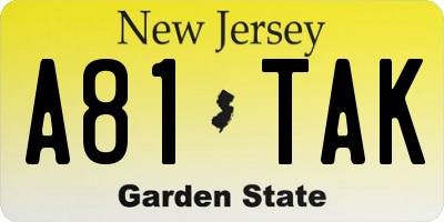 NJ license plate A81TAK