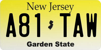 NJ license plate A81TAW