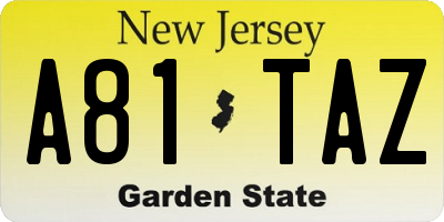 NJ license plate A81TAZ