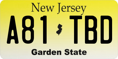 NJ license plate A81TBD