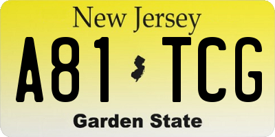 NJ license plate A81TCG