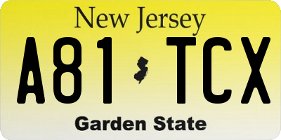 NJ license plate A81TCX
