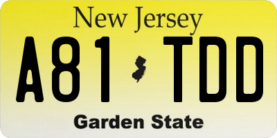 NJ license plate A81TDD