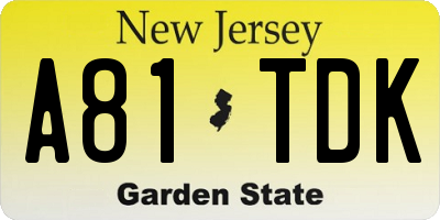 NJ license plate A81TDK