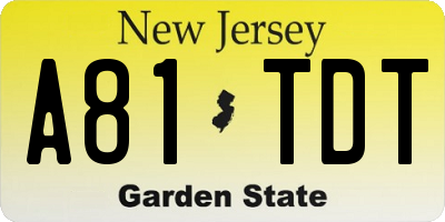 NJ license plate A81TDT