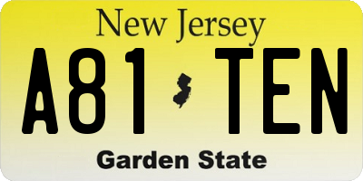 NJ license plate A81TEN