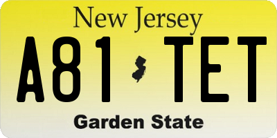 NJ license plate A81TET