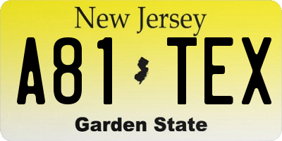 NJ license plate A81TEX