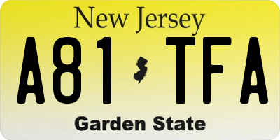 NJ license plate A81TFA