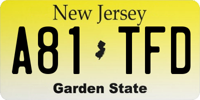 NJ license plate A81TFD