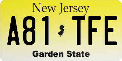 NJ license plate A81TFE