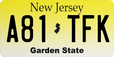 NJ license plate A81TFK