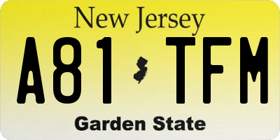 NJ license plate A81TFM