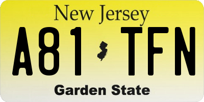NJ license plate A81TFN